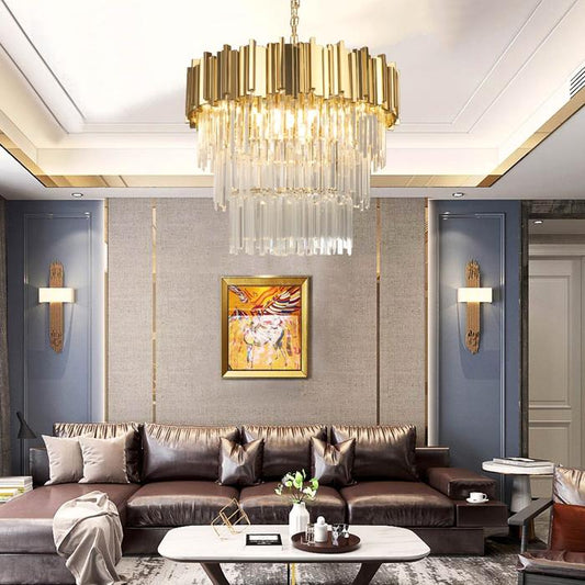 Enoch Three Tier Gold Plated Crystal Chandelier