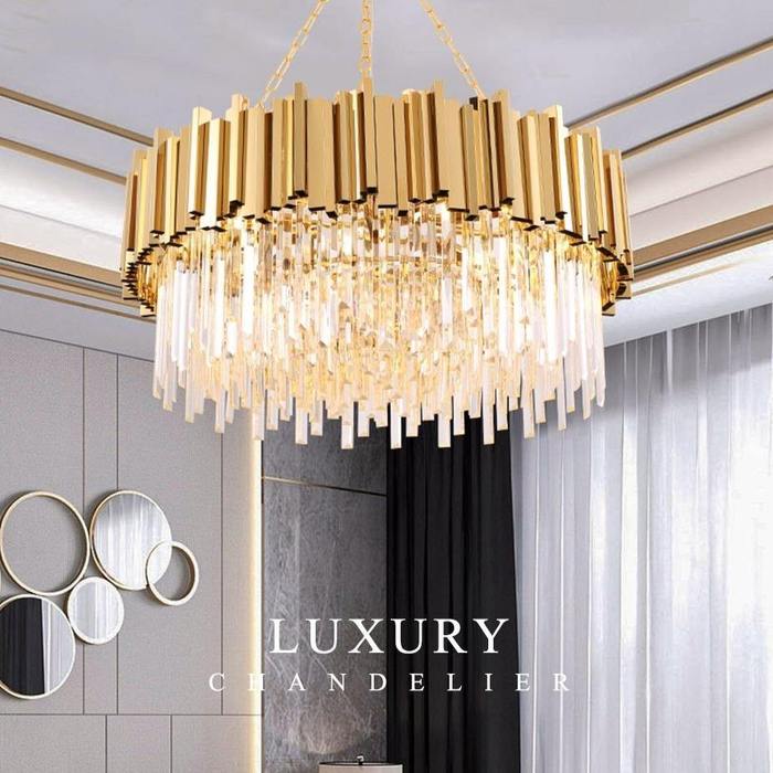 Enoch Gold Plated Round Crystal Chandelier